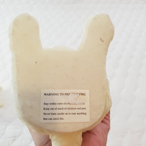 Vintage Easter Bunny Wax Candles 10" Cream & Blue Little Gold Tone Rabbit Charm - Picture 5 of 7